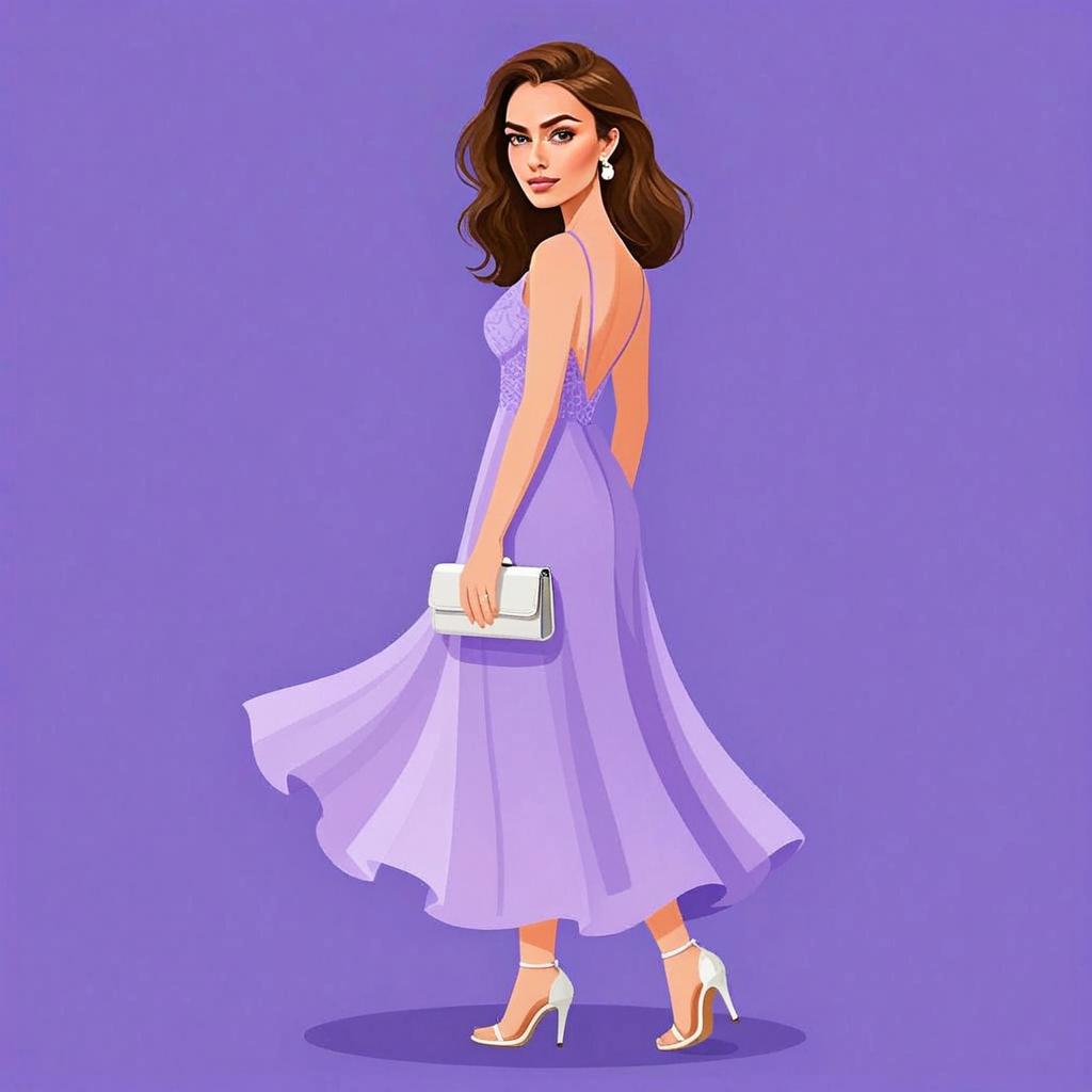 Elegant Woman in Backless Lavender Chiffon Dress with Flowing Skirt