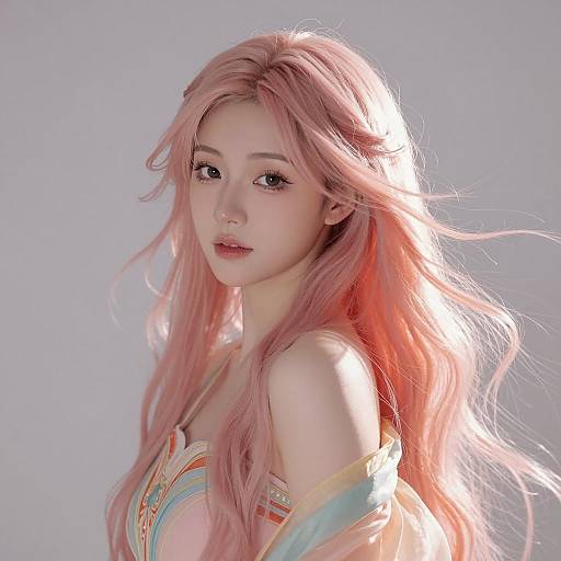 Portrait of Young Woman with Pastel Pink Hair in Gen Z Style