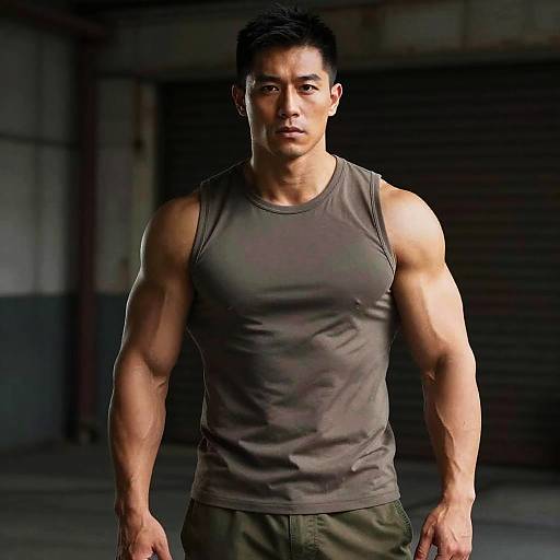 Muscular Man in Sleeveless Tank Top Fitness Portrait