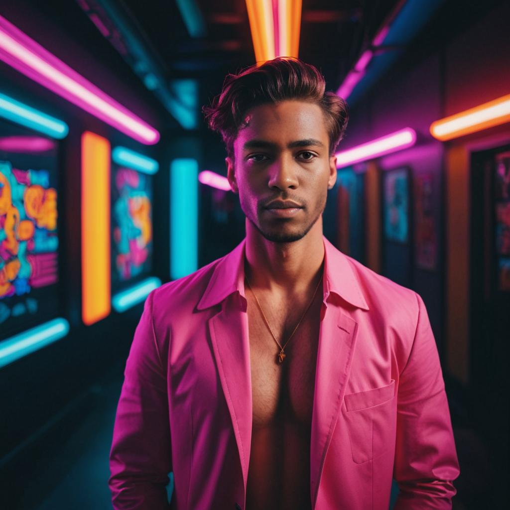 Confident Man in Neon Lights