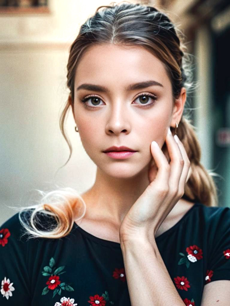 Portrait of a Young Woman in Floral Dress