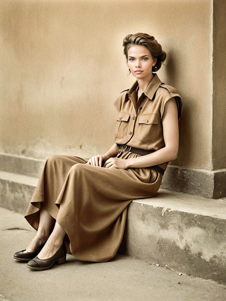 Elegant Woman in Chic Beige Outfit