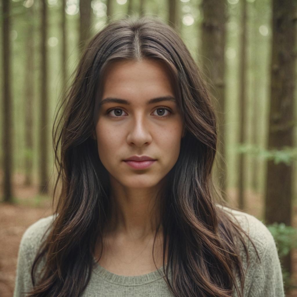 Close-up of Woman in Tranquil Forest