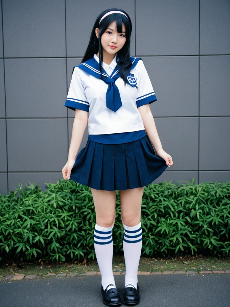 Morishima Haruka in Traditional Japanese Schoolgirl Uniform
