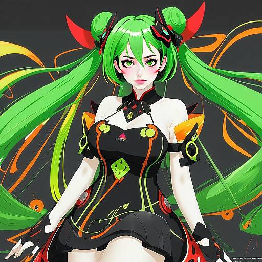 Anime Character with Green Hair and Futuristic Outfit Inspired by Honkai Impact