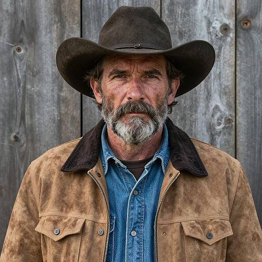 Rugged Cowboy Portrait in Western Attire with Hat and Denim