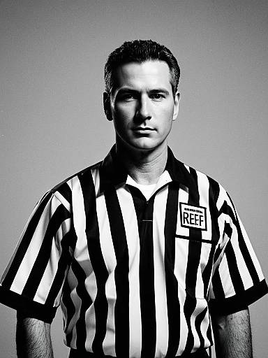 Man in Referee Costume Waist Up Editorial Portrait Photorealistic