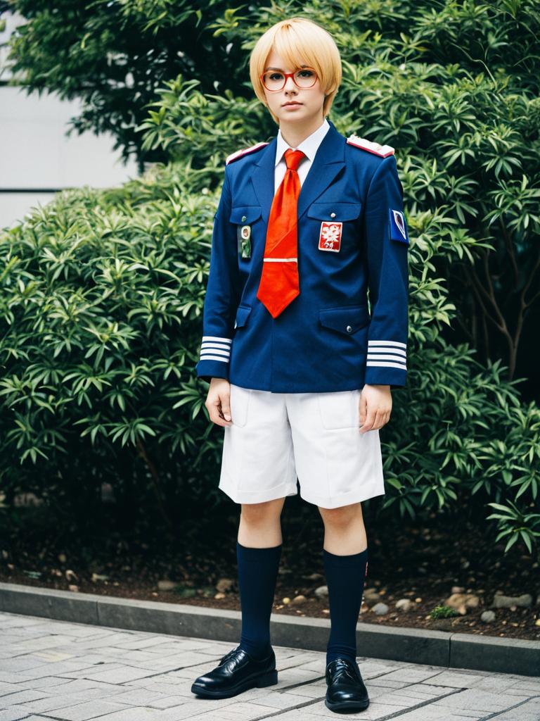Hakata Toushirou Cosplay Blue Military Jacket and White Shorts Outfit