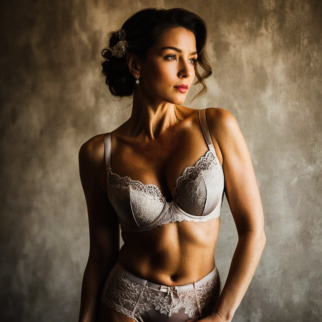 Confident Woman in Elegant Beige Lingerie Confident Woman in Elegant Beige Lingerie
