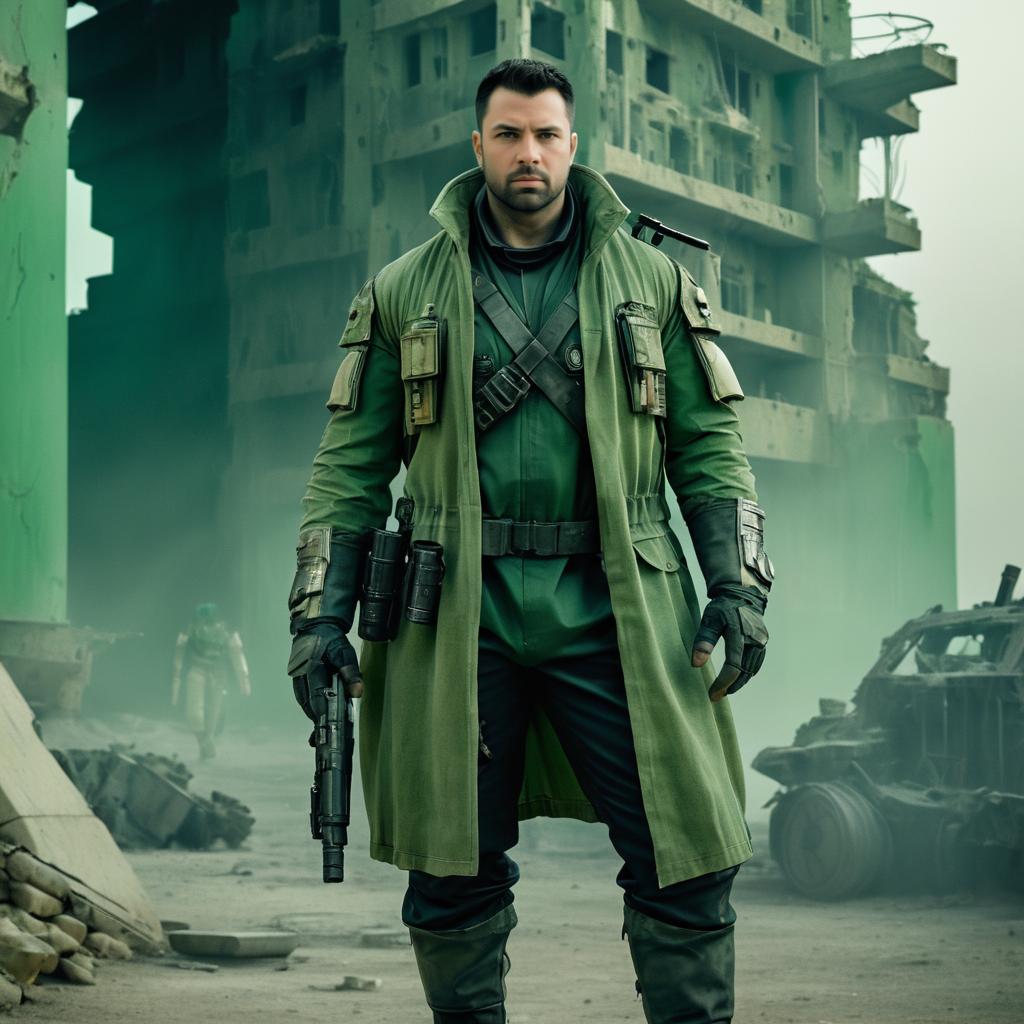 Hero in Futuristic Green Outfit - Post-Apocalyptic Adventure