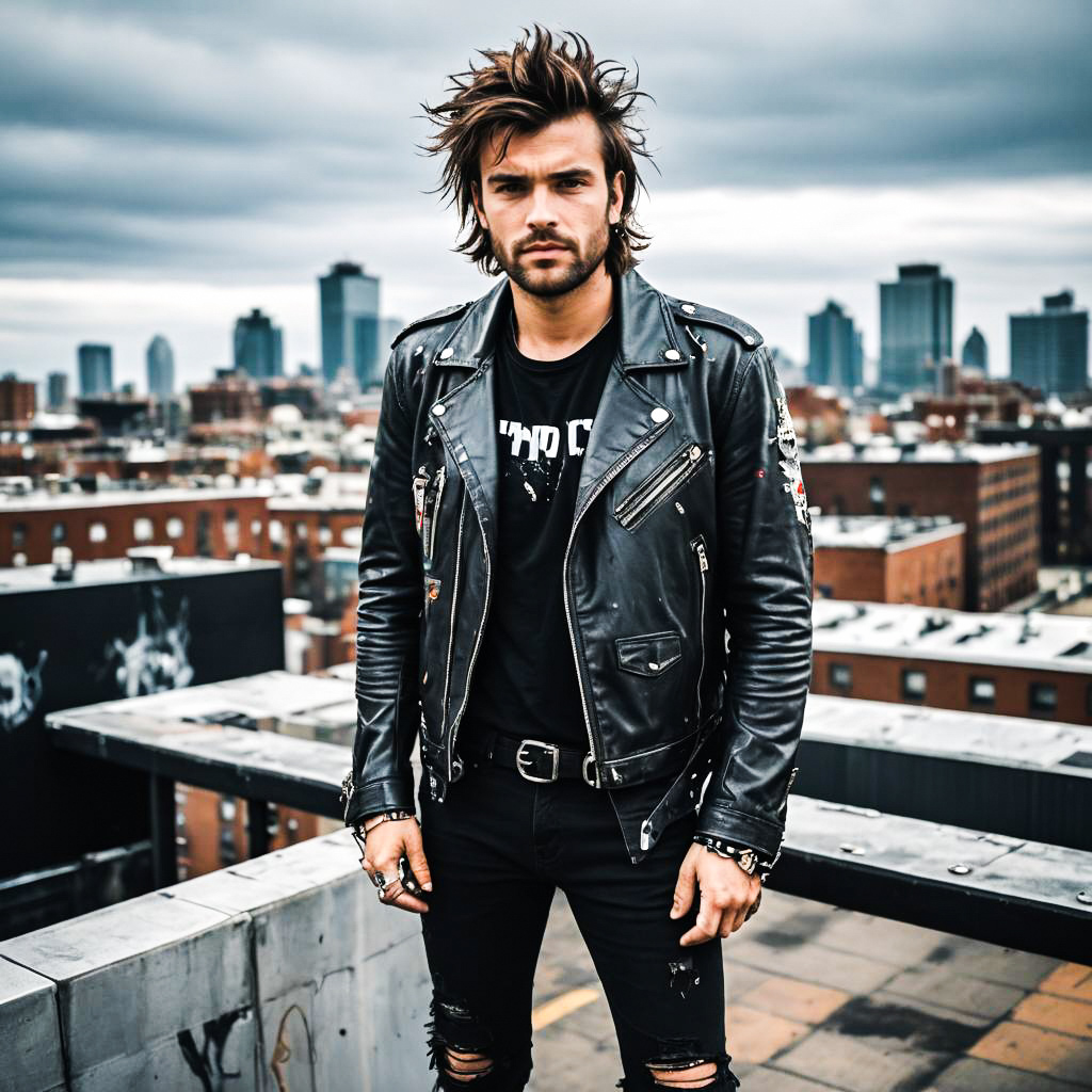 Stylish Young Man on Rooftop with Urban Backdrop