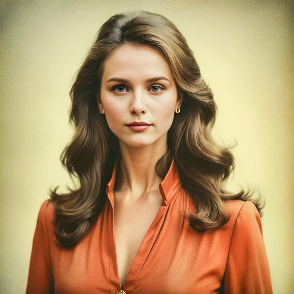 Elegant Woman in Orange Shirt Portrait