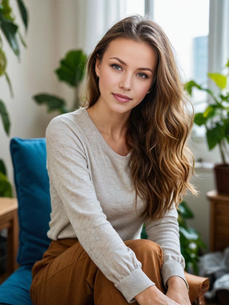 Casual Woman in Cozy Room