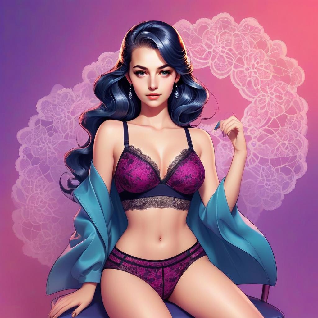 Confident Woman in Purple Lingerie with Blue Hair