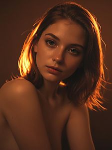 Warm Backlit Portrait of Young Woman with Soft Expression