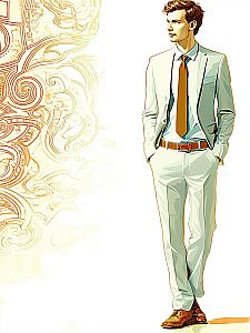 Stylish Young Man in Light Suit with Abstract Background