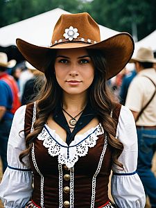 Woman in Cowgirl Fancy Dress Costume at Cosplay Festival