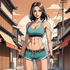 Athletic Woman in Asian Street at Sunset