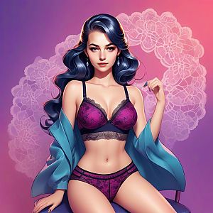 Confident Woman in Purple Lingerie with Blue Hair