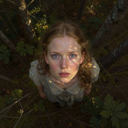 Portrait of Woman with Blue Eyes in Forest Nature Setting