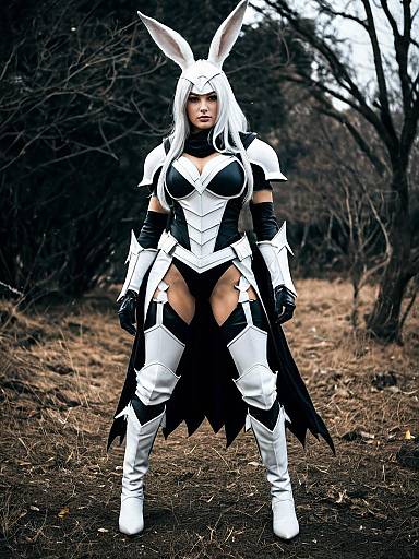 Layla Moonknight Woman in White Armor Cosplay Outdoors