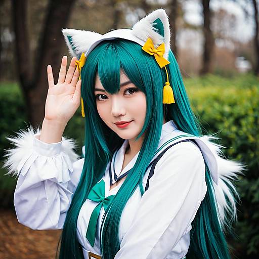 Akashi Azur Lane Cosplay Woman with Cat Ears in Sailor Outfit
