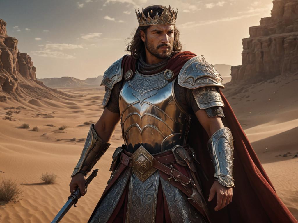 Medieval Warrior King in Desert Dunes