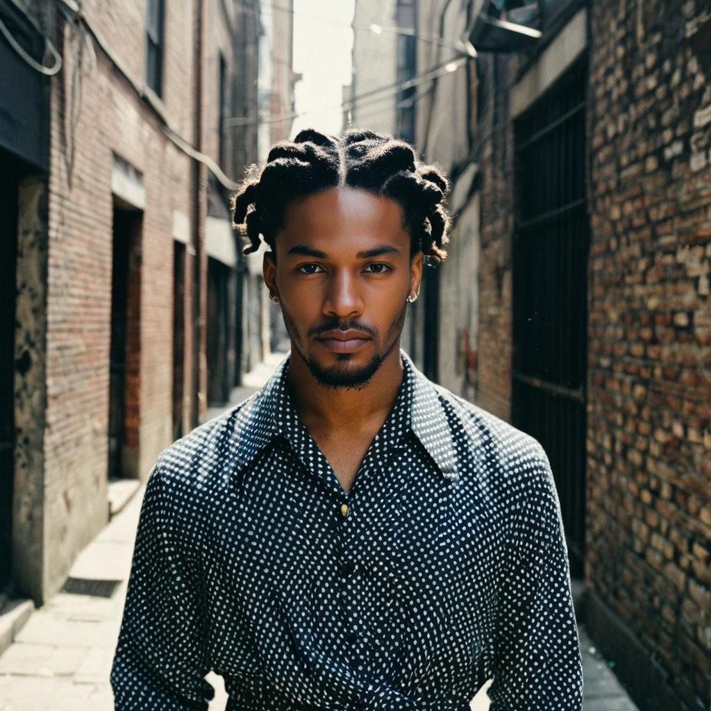 Portrait of Young Man with Twisted Hair in Urban Alleyway
