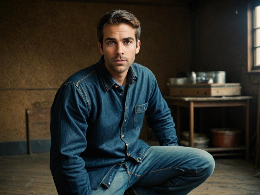 Man in Denim in Rustic Vintage Setting