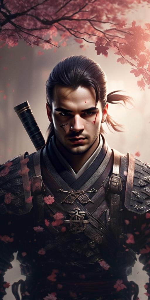 Fierce Warrior Amid Cherry Blossoms Fierce Warrior Amid Cherry Blossoms