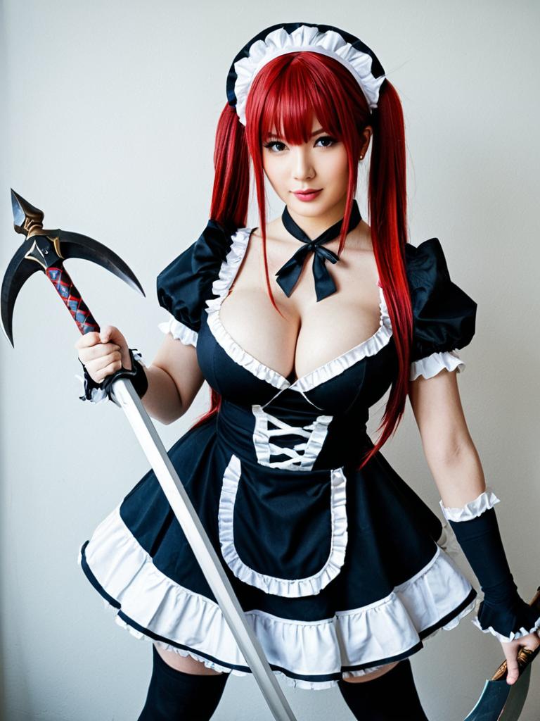 Cosplay of Airi from Queen's Blade in Maid Costume with Weapon