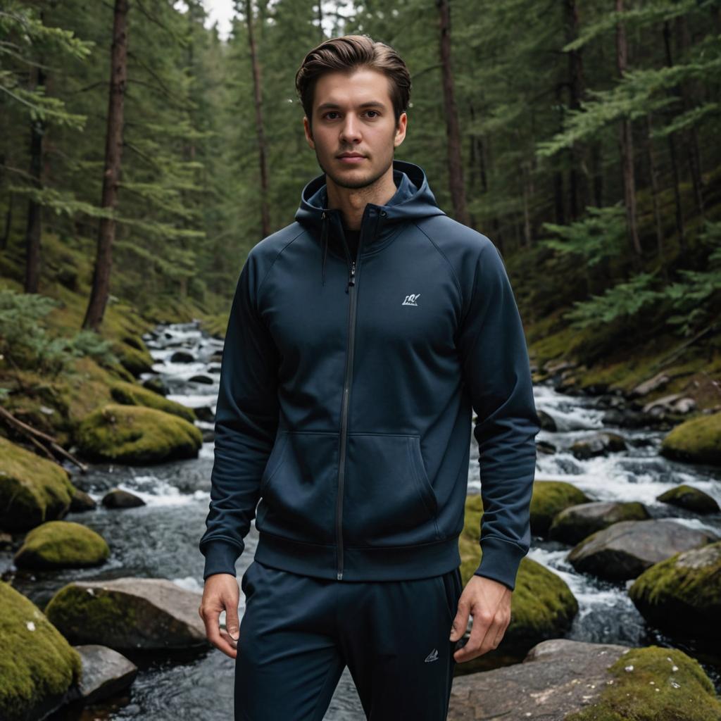 Man in Dark Tracksuit in Tranquil Forest