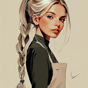 Digital Portrait of Young Woman with Braided Hair in Minimalist Style