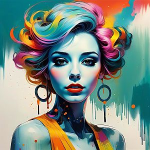 Vibrant Portrait of a Woman with Multicolored Hair