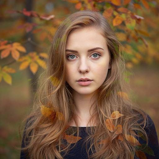 Young Woman Portrait with Autumn Leaves Background