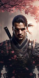 Fierce Warrior Amid Cherry Blossoms
