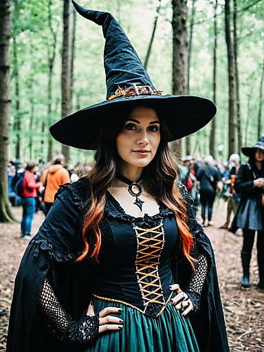 Woman in Woodland Witch Costume Candid Cosplay Portrait at Fantasy Festival