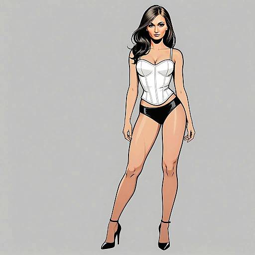 Stylish Young Woman in White Corset and Black High Heels Digital Illustration