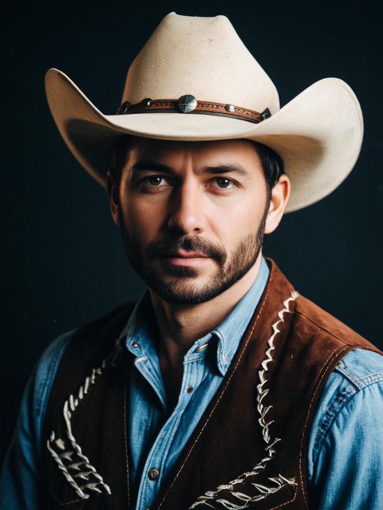 Man in Cowboy Costume Professional Cosplay Studio Headshot