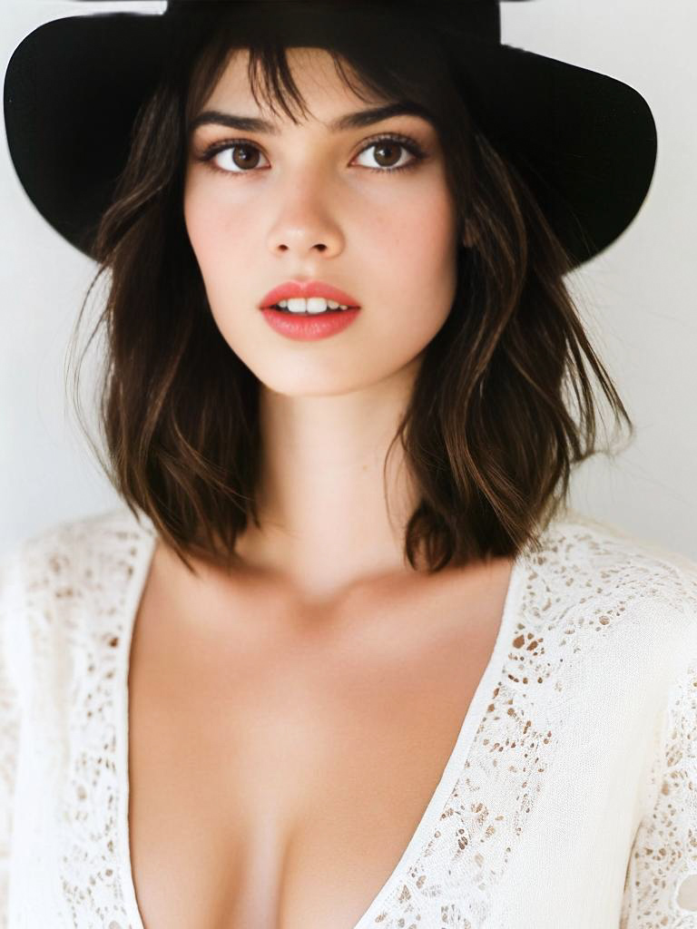 Confident Woman in Black Hat with Radiant Smile