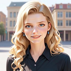 Smiling Blonde Woman in Urban Setting