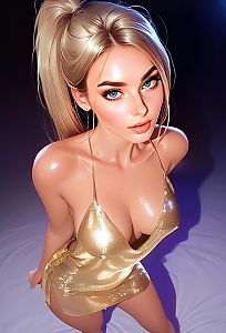 Portrait of a Woman in Gold Mini Dress