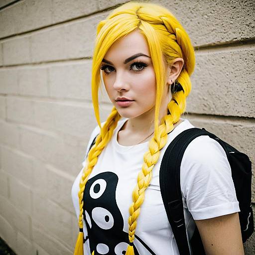 Young Woman with Yellow Braided Hair Urban Portrait