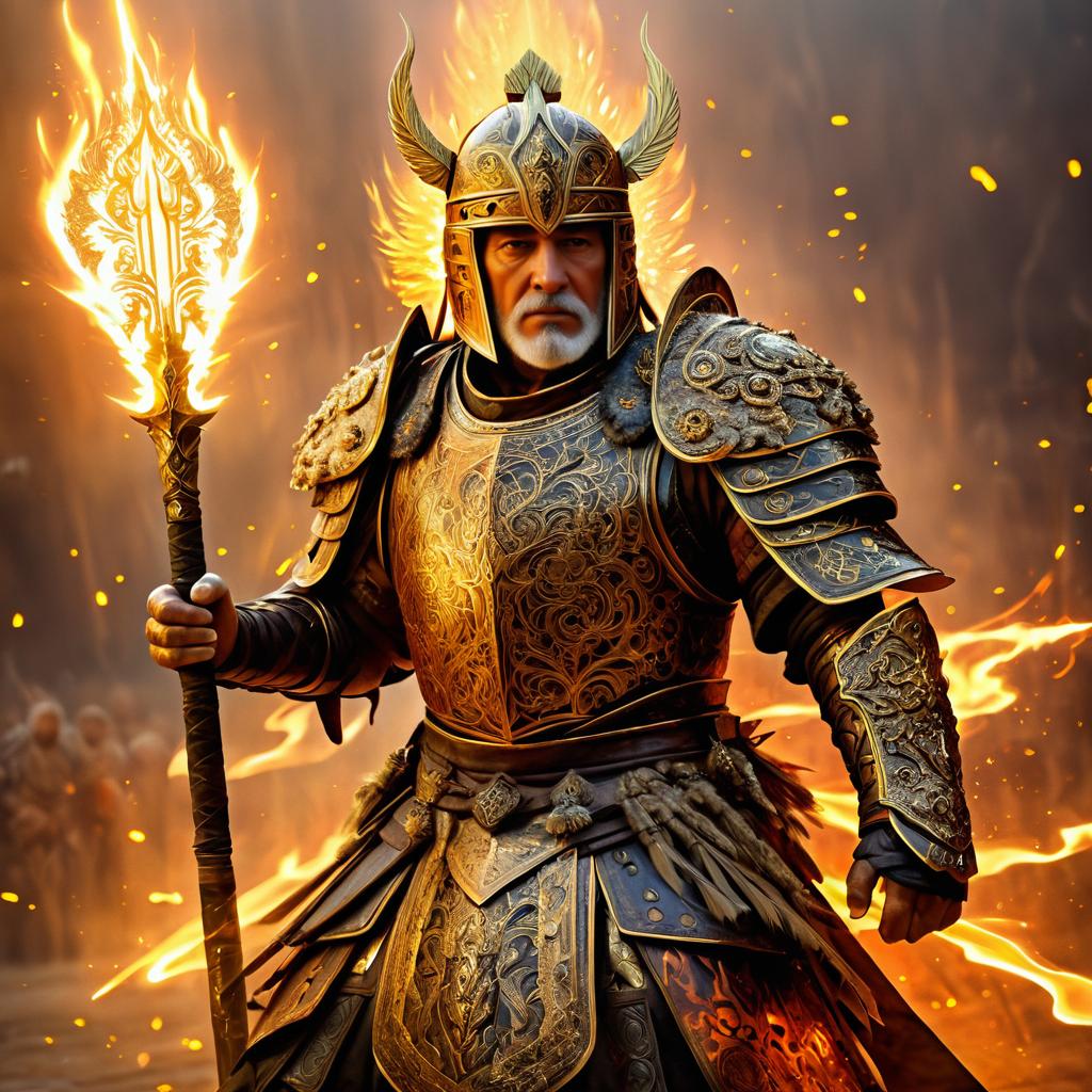 Fierce Warrior with Flaming Spear