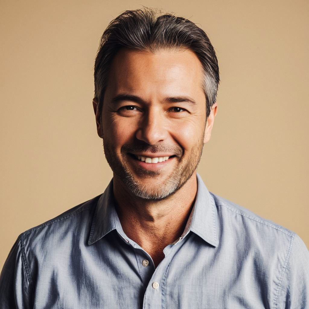 Middle-aged man in light blue shirt