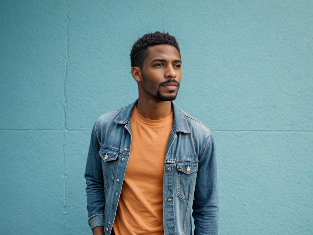 Man in denim jacket looking away