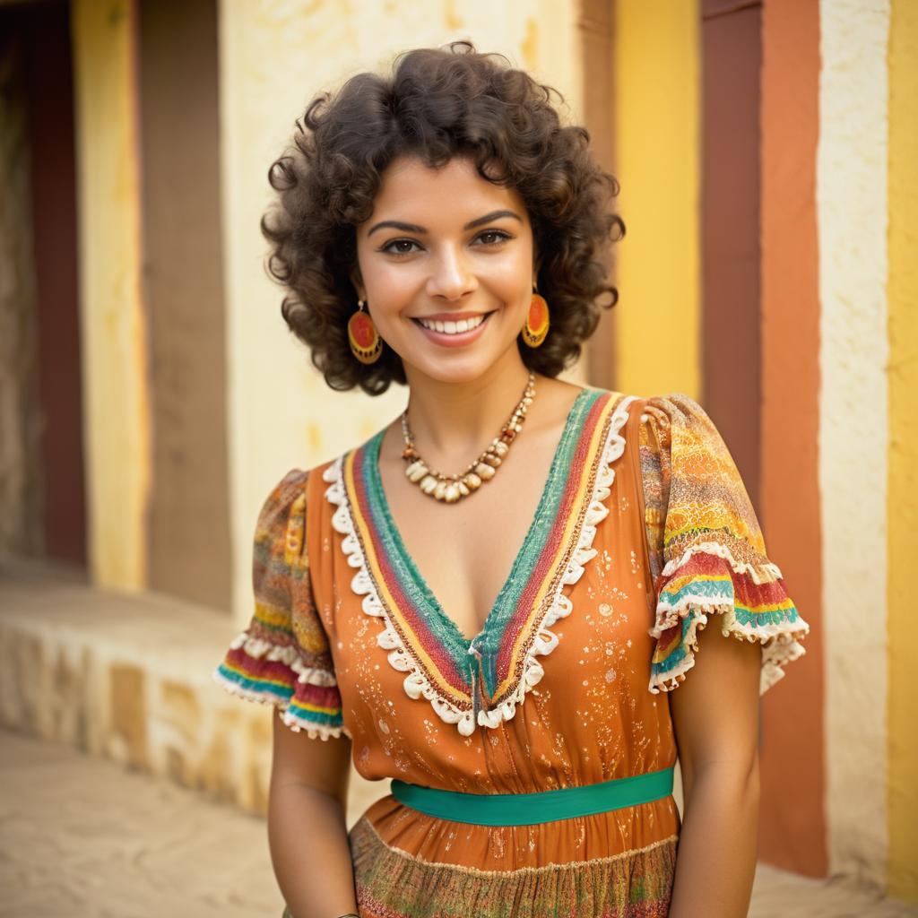 Joyful Woman in Colorful Dress