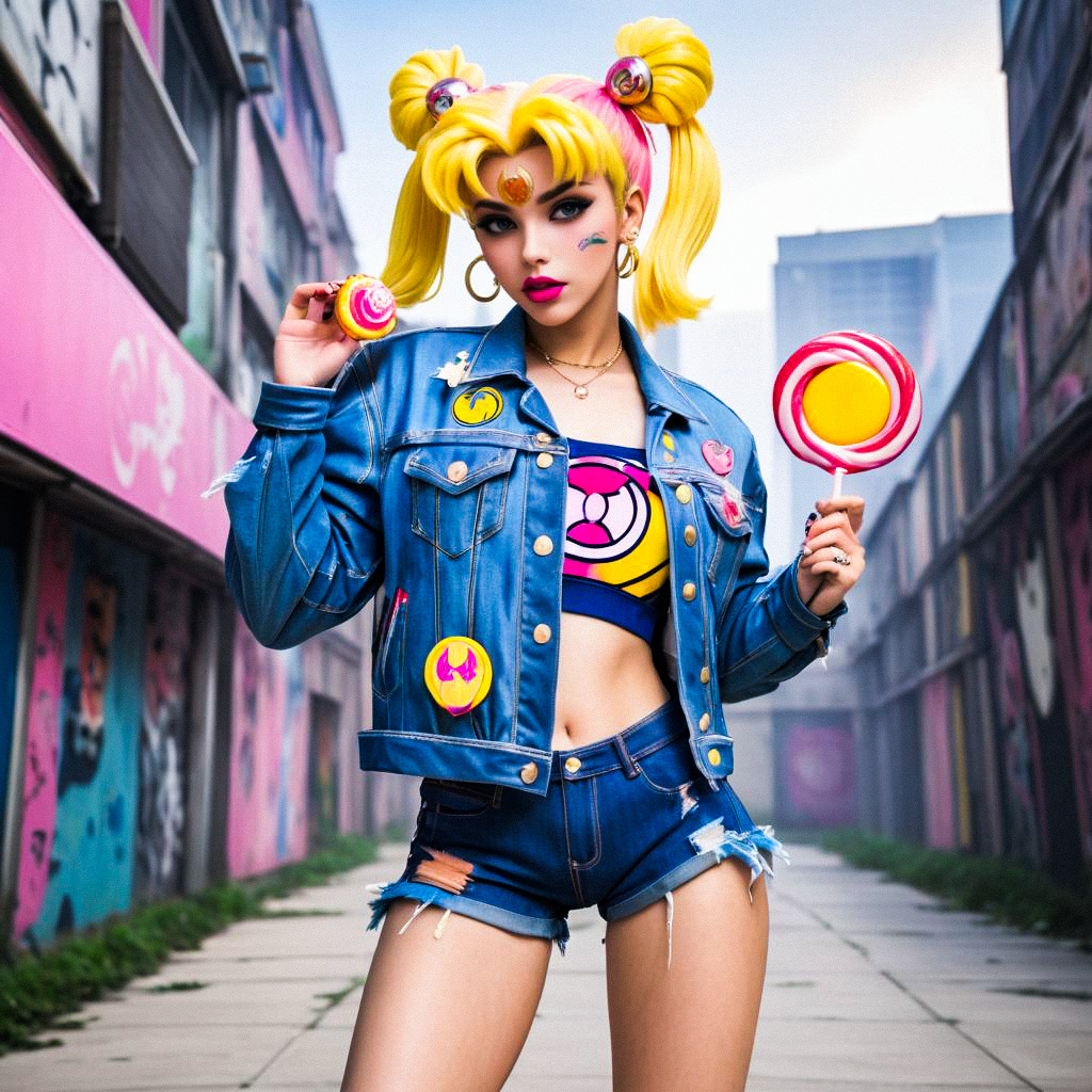 Woman in Sailor Moon Costume with Lollipop