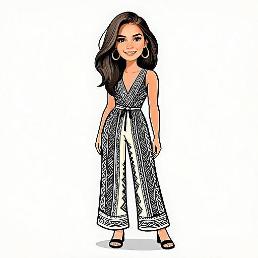 Stylish Woman in Boho Chic Sleeveless Jumpsuit Illustration