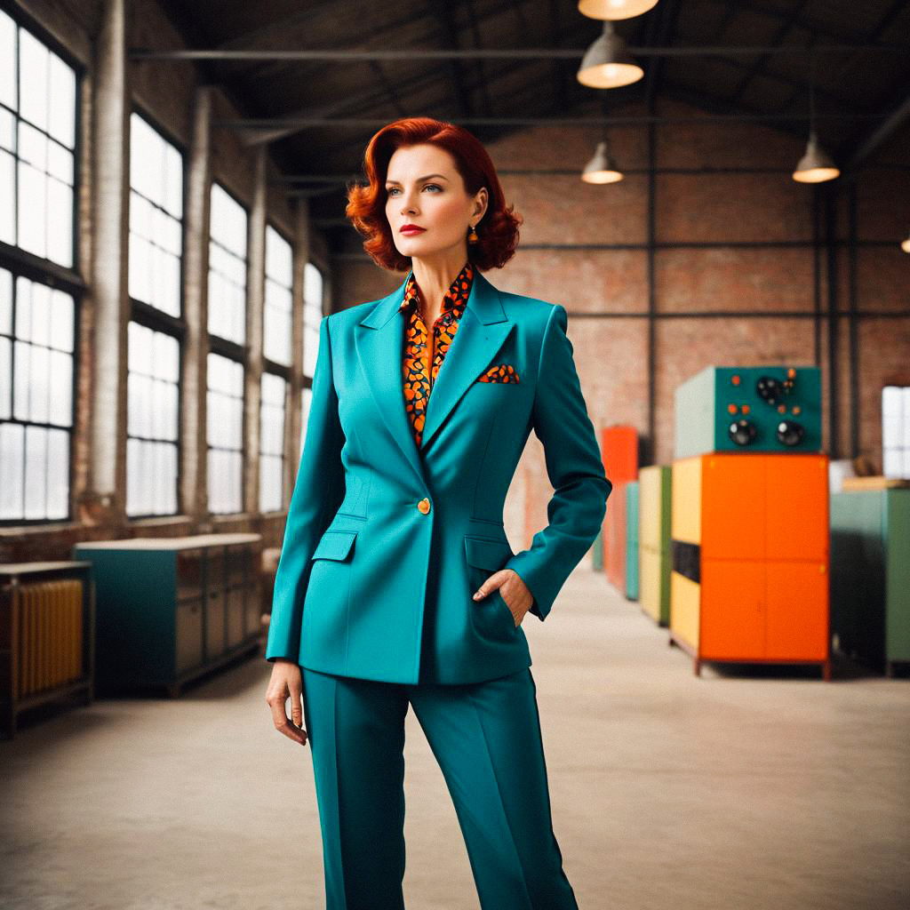 Confident Woman in Turquoise Suit